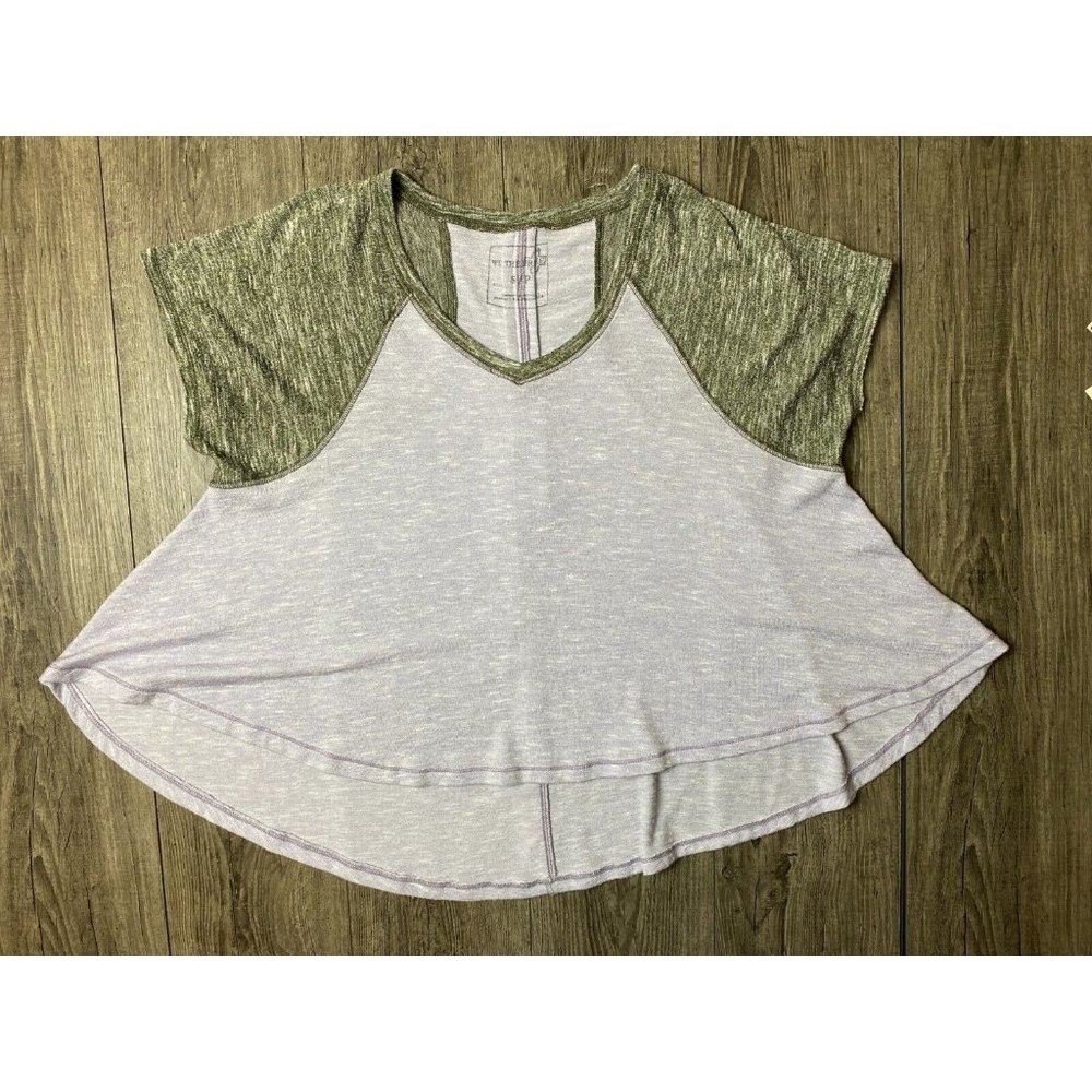 We The Free Oversize V-Neck  Short Sleeve Shirt Heather Gray & Green Women's M